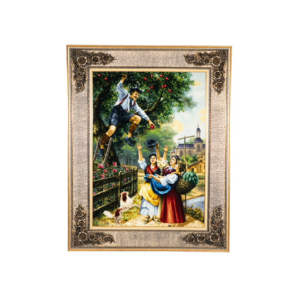 Man Picking Apple Village Scene - 100 x 126 cm (1.26 m2)