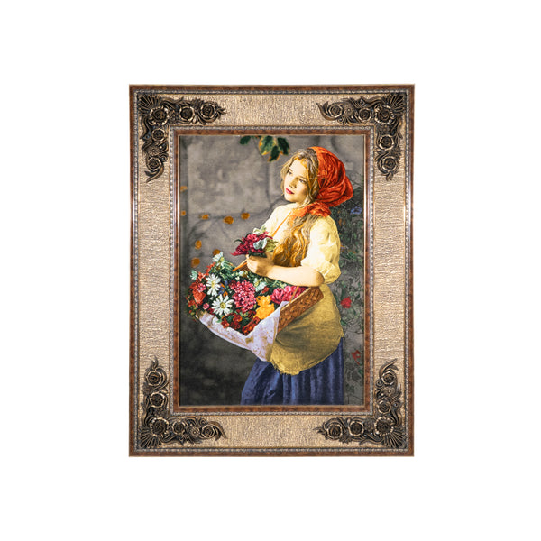 Girl Holding Basket of Flowers Art - 86 x 112 cm (0.9632 m2)