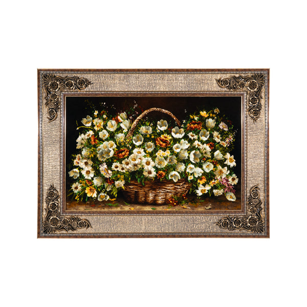 White & Yellow Flowers in Basket - 125 x 91 cm  ( 1.1375 m2 )