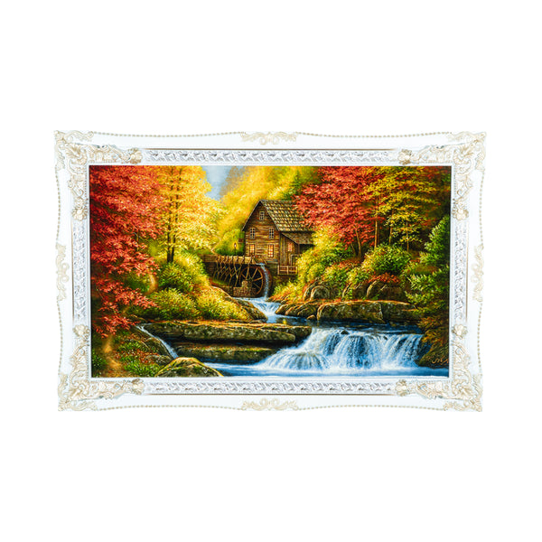 Autumn Log Cabin by River Scene - 142 x 86 cm  ( 1.2212 m2 )