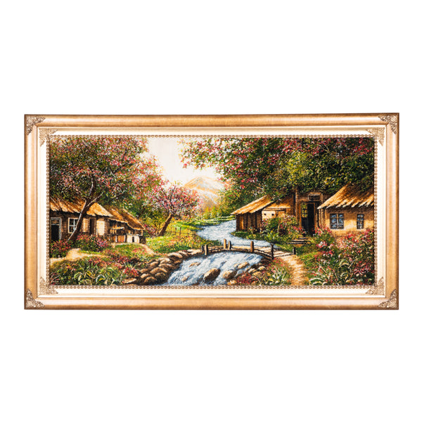 River Side Village Cottages Scene - 142 x 76 cm (1.0792 m2)