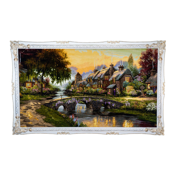 Tranquil Sunset River Village Scene Carpet - 221 x 136 cm (3.0056 m2)