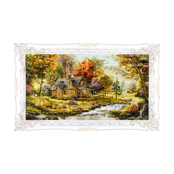 Autumn Log Cabin by River Scene - 142 x 86 cm  ( 1.2212 m2 )