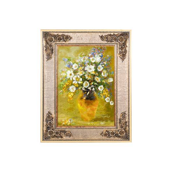 White Blooms in Yellow Vase - 82 x 104 cm (0.8528 m2)