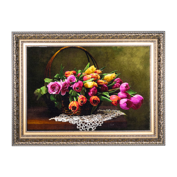 Floral Basket with Tulips & Roses - 118 x 88 cm (1.0384 m2)