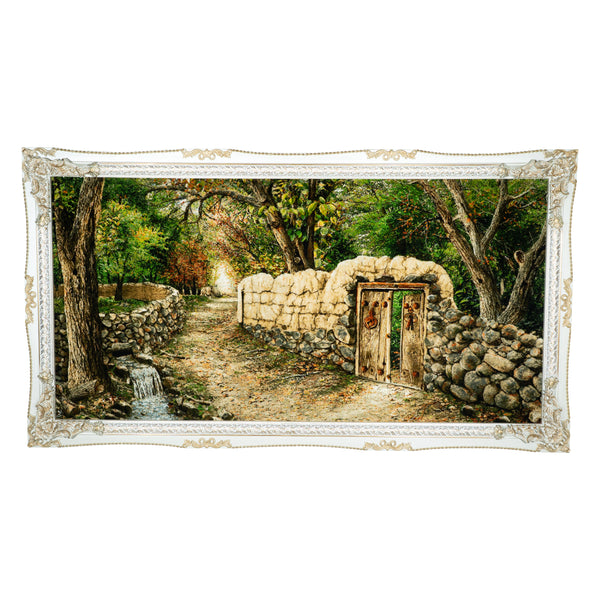 Autumn Path beside Village Wall - 206 x 114 cm  ( 2.3484 m2 )