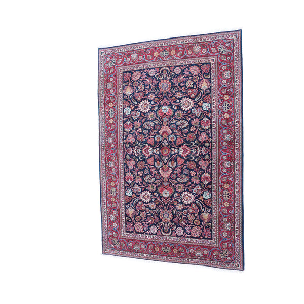 Persian Floral Carpet – Hand-knotted Burgundy & Navy Classic Rug – 2.1 × 1.3 m (2.73 m²)