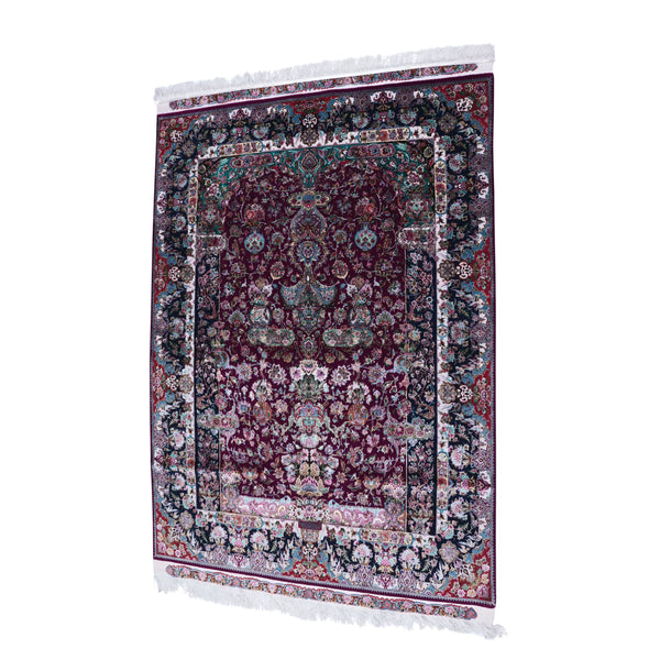 Persian Burgundy Floral Carpet – Hand-knotted Classic Rug with Intricate Border Design – 2.3 × 1.6 m (3.68 m²)